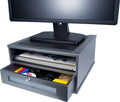 Victor Monitor Riser with Drawer and Storage Shelf - Wood Monitor Stand Desk Organizer with Faux Leather Top, Organize Office Supplies, 13 x 13 x 6.5-Inches, Classic Silver by Victor
