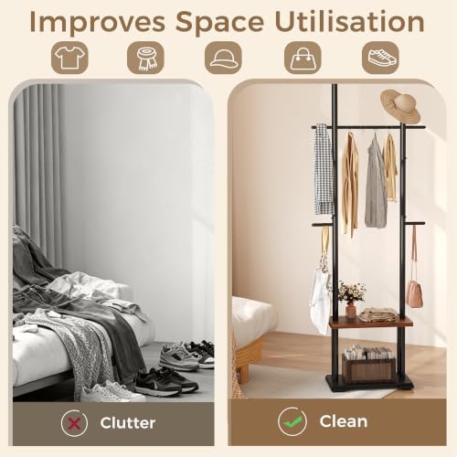 Freestanding Coat Rack Stand, Adjustable Feet, 2 Storage Shelves - Image 5