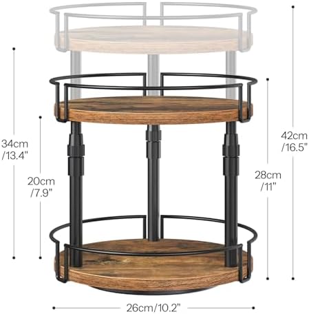 HOOBRO Lazy Susan Organizer Spice Rack, 2-Tier Height Adjustable Rotating Spice Organizer, for Kitchen Countertop and Cabinet, Rustic Brown BF05TL01 - Image 4