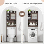 SUPER DEAL Over The Toilet Bathroom Storage Cabinet Freestanding Wooden Bathroom Organizer with Adjustable Shelves and Glass Door, Brown - Image 4