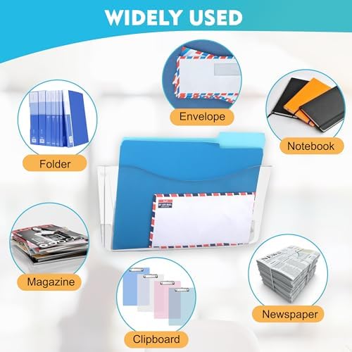 EASEPRES 8 Pack Clear Single Pocket Hanging File Organizer, Plastic Wall Mount Paper Mails Magazines Holder, Mounted Folder Bins for Office, School and Home, 13.85x3.14x6.88 inches - Image 3