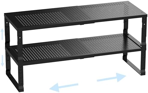 Cabinet Shelf,Expandable Adjustable Stackable Kitchen Organizer,for cabinets, Kitchens, countertops, bathrooms Shelf Organizer (2Packs/Black,Medium) by Ipotivespaceorganization