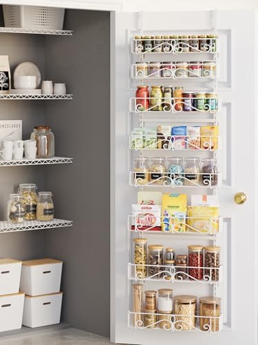8-Tier Over Door Pantry Organizer, Adjustable Metal Hanging Storage Rack for Kitchen Pantry, White by Unknown