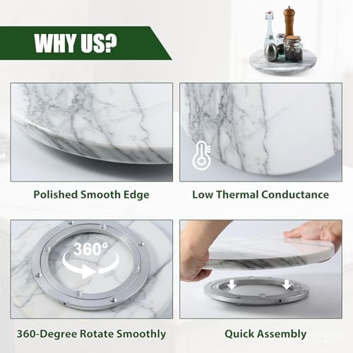 Marble Lazy Susan, 12” Lazy Susan for Table Top Detachable Turntable Organizer for Cabinet Pantry Kitchen Countertop Fridge Bathroom Makeup Vanity Countertop, Arabescato - Image 3