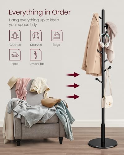 VASAGLE Solid Wood Coat Rack, Free Standing, 8 Hooks, 3 Height Options - Image 3