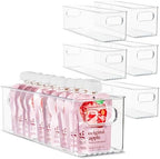 Plastic Food Storage 6 Pack Clear Container Bin with Handles for Organizing Kitchen, Pantry, Refrigerator, Freezer, Pantry, Cabinet, Closet, Bathroom. 14”x4”x4” by primebox