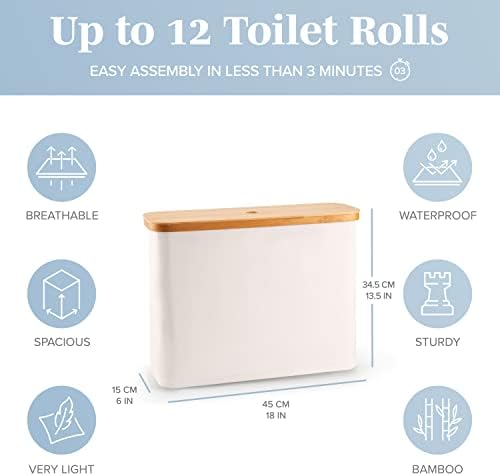LONBET Toilet Paper Storage for 12 Rolls, Stackable & Foldable - The Ultimate Bathroom Organizer - Waterproof Basket with Bamboo Lid - Elegant Toilet Paper Storage Holder, Beige (Pack of 2) - Image 3