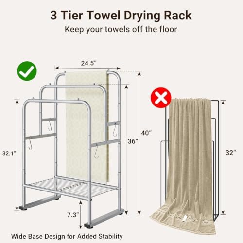 ELYKEN 40" H Freestanding Towel Rack with Shelf, 3 Tier Towel Stand, Silver - Image 3