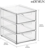 mDesign Plastic Stackable 3-Drawer Kitchen Storage Organizer - Bin with Divided Pull-Out Drawers for Pantry, Shelf, Fridge/Refrigerator, and Freezer Organization - Lumiere Collection - Clear - Image 3