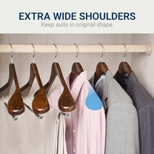 Amber Home 6 Pack Retro Wide Shoulder Wooden Suit Hangers - Image 3
