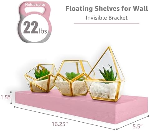 Sorbus 16 Inch Floating Shelves for Wall (3 Pack, Pink) - Image 3