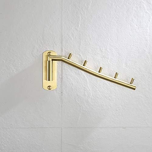 JQK Folding Clothes Hanger Rack, Stainless Steel Swing Arm Hook Holder, Clothing Hanging System Drying Closet Storage Organizer Brushed Gold Wall Mount 2 Pack, SHR100-BG-P2 - Image 4
