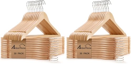 Amber Home 60 Pack Wooden Coat Hangers, Wood Suit Hangers, Natural by AmberHome