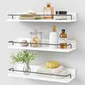 Forbena White Floating Shelves Bathroom Shelves Over Toilet Set of 3, Bathroom Organizers and Storage Shelves Wall Mounted, Modern Wood Corner Wall Shelf for Bedroom Closet -White and Dark Grey by Forbena