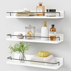 Forbena White Floating Shelves Bathroom Shelves Over Toilet Set of 3, Bathroom Organizers and Storage Shelves Wall Mounted, Modern Wood Corner Wall Shelf for Bedroom Closet -White and Dark Grey by Forbena