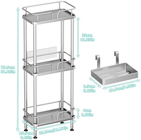 HapiRm Standing Corner Shower Caddy - 3 Tier Corner Shower Organizer with Soap Holder, Rustproof Stainless Steel Bathroom Shelf with 4 Hooks, Silver - Image 5