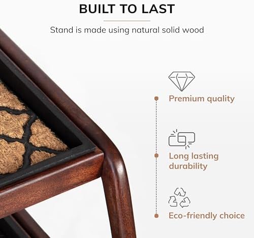Anji Mountain Heavy Duty Waterproof Wooden Shoe Storage Mat Organizer/Boot Storage Tray Multi Use for Entryway with Coir, Tan and Black Trellis Insert, 2 Tier, Fits 6 Pair (36.5" Wide) - Image 3
