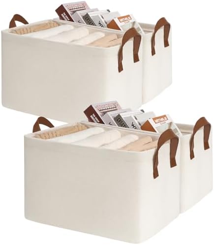 CHICVITA 30L Large Fabric Closet Baskets for Shelves, 4Pack, Beige by CHICVITA