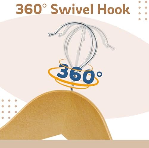 Wooden Hangers, 20 Pack Wood Hangers with Extra Smooth Finish, Precisely Cut Notches and Chrome Swivel Hook, Wooden Clothes Hangers for Shirt Suit Jacket Dress - Image 6
