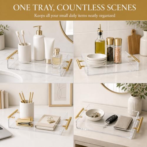 Clear Acrylic Tray 14x11” with Golden Metal Handles - Large Plastic Tray for Serving Guests, Countertop Organization, Ottoman Coffee Table & Vanity – Modern Decorative Tray for Home & Office - Image 6