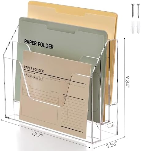 DINGHUO Acrylic Hanging Wall File Folder Organizer for Desk, Clear 3 Tier Document Paper Magazine Holder for Home, Office Organization, School - 1 Pack - Image 3
