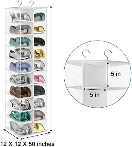20 Section Hanging Shoe Organizer for Closet, Hanging Closet Organizer and Storage Space-Saving Foldable Clothes Shelf with Sturdy Hooks for Wardrobe, Dorm, Bedroom, Rv, Transparent - Image 3