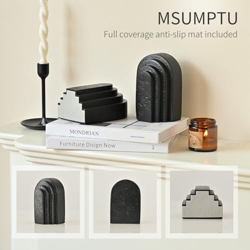 Decorative Bookends for Shelves, Set of 2 Book Ends for Heavy Books, Layered Arch Design Black Bookend - Image 4