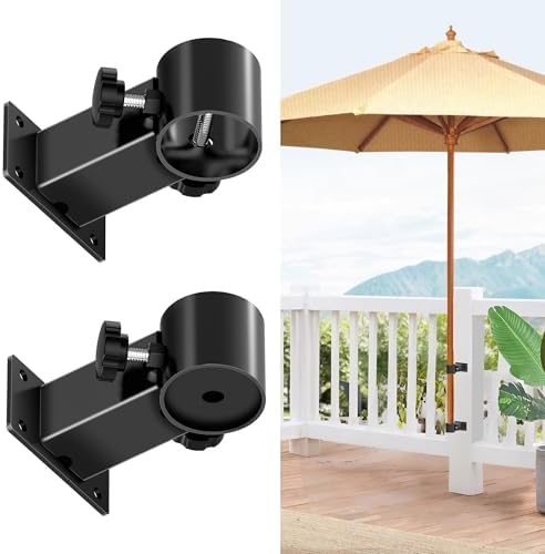 Patio Umbrella Holder Heavy Duty Adjustable Metal Umbrella Clamp Stand Mount Attaches to Railing, Outdoor Courtyard, Balcony, Boats,1sets (1 Base Pieces and 1 top Pieces,to Hold 1 Umbrellas) by MyRustic