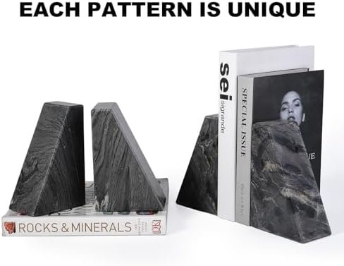 Karibiber Marble Bookends for Heavy Books, Decorative Book Ends for Shelves, Titanium Black Stone Durable and Heavy-Duty Book Ends for Hardback Books & CDS, Unique Book Stopper & Holder, Set of 2 - Image 2