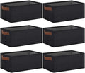 GhvyenntteS Small Fabric Storage Bins 6 Pack, 11.8" x 7.87" x 5.11" Storage Basket with Leather Handles, Closet Storage Bins for Shelves, Storage Baskets for Shelves, DVD Storage (Black) by GhvyenntteS