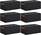 GhvyenntteS Small Fabric Storage Bins 6 Pack, 11.8" x 7.87" x 5.11" Storage Basket with Leather Handles, Closet Storage Bins for Shelves, Storage Baskets for Shelves, DVD Storage (Black) by GhvyenntteS