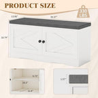 Apicizon Shoe Storage Bench, 2 Tier Entryway Bench with Padded Seat Cushion, 2 Barn Doors, Adjustable Shelves, 39.37" Shoe Bench with Storage for Entrance Hallway Bedroom Living Room, Beige White - Image 2