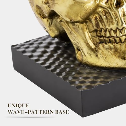 Skull Book Ends, Decorative Bookends for Shelves, Vintage Style Skull Bookend Design Resin Skeleton Human Head Statue Halloween Décor (Gold) - Image 4
