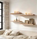 17 Inch Rustic Wood Floating Shelves Farmhouse Wooden Wall Shelves for Bathroom Bedroom Living Room Kitchen Office Set of 6 Light Brown - Image 5