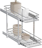 2-Tier Pull Out Cabinet Organizer, 9" W x 21.5" D, Heavy Duty Dual Slide Out Shelves for Narrow Base Cabinets, Chrome Wire Basket Drawer for Spices, Bottles & Snacks by Unknown
