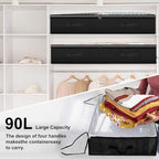 4 Pack Under bed Storage Containers, 90L Large Capacity Bedroom Closet Organizers and Storage Bins Foldable Underbed Storage Bags for Clothes, Blanket, Towels, Comforter, Sweaters, Linen Sheet - Black - Image 4