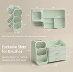 HBlife Makeup Organizer with Brush Holder for Vanity, Large Plastic Bathroom Countertop Organizer Skin Care Storage, Easy to Store Lipsticks, Nail Polishes, Perfumes, Eyeshadow Palettes, All Green - Image 3