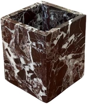 Natural Marble Stone Square Storage Container Empty Vessel Holder Cup for Candle/Pens/Sundries items (Rosa Levanto) by StonePlus