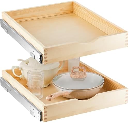Menkxi 2 Set Wooden Pull out Cabinet Organizer Fully Assembled Slide out Pantry Drawer with Gentle Close Storage Shelf Tray for Base Kitchen Under Sink Bathroom Accessory(Wood Color,18'' X 21'' X 3'') by Menkxi