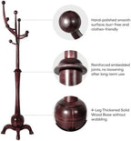 Bekrvio Freestanding Wood Coat Rack with Stable Sphere Base, Wine Red - Image 3