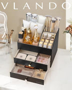 VLANDO 3-Layer Makeup Organizer with 2 Large Drawers for Vanity,Black - Image 2