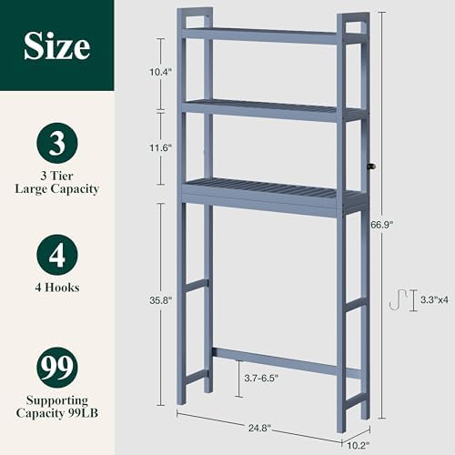Smiry Bamboo Over The Toilet Storage Cabinet, 3 Tier, Grey - Image 2