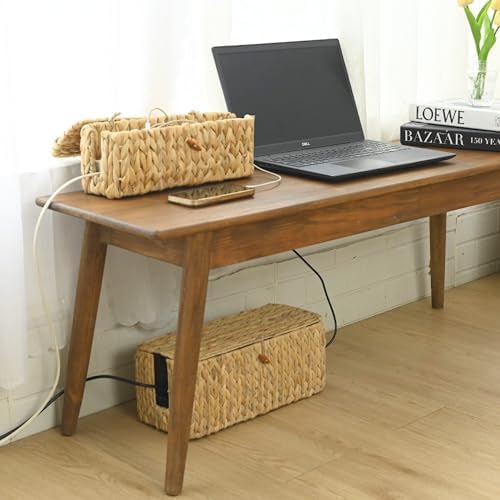 Wicker Cable Management Box Set of 2 with Lid, 15 in, Natural - Image 7