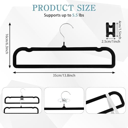 40 Pcs Velvet Pants Hangers with 40 Hooks Non Slip Black Velvet Hangers Slim Clothes Hanger Strong Space Saving Flocked Hanger for Closet Shorts Pants Bra Shirts - Image 2
