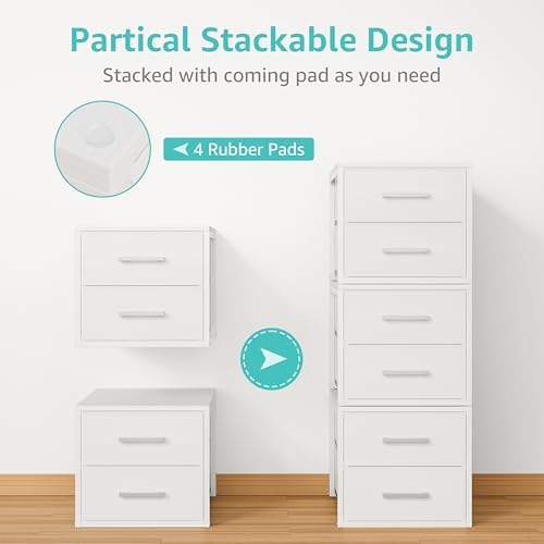 BOLUO Stackable Storage Drawers Narrow Closet Organizers and Storage Fabric White 2 Drawer Dresser for Bedroom 2 Packs Modern - Image 5