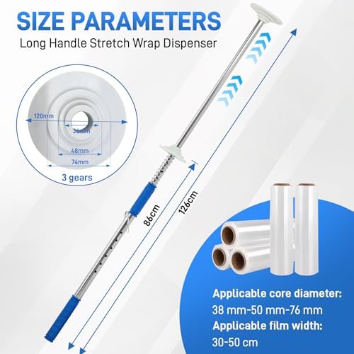 2-Pack Long Handle Stretch wrap Dispenser - 48 Inch Shrink wrap Pole Heavy Duty Stretch Film Dispenser Pole Holder - Fits 12" to 24" Rolls with 2" to 3" Core -Wrapping Pole for Shrink wrap - Image 2
