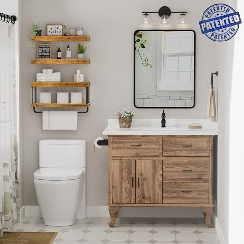 QEEIG Bathroom Floating Shelves Over Toilet (Brown, Set of 3, 15.7") - Image 2