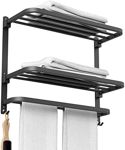 CAXIMSY 22.8Inch Towel Rack for Bathroom and Lavatory Towel Hanger with Wall Mount Towel Bars 304 Stainless Steel No Drill (Collapsible Black Towel Rack) - Image 5