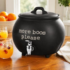 Black Ceramic Cauldron Beverage Dispenser & Candy Bowl With Easy Flow Spigot & Lid / “More Boos Please” Halloween Drink Dispenser Great For Parties, Bars & Daily Use 1.5 Gallon - Image 6