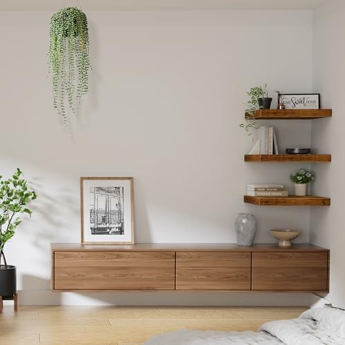 QEEIG 10" Deep Floating Projector Shelves Under TV Shelf (Brown, Set of 3) - Image 6